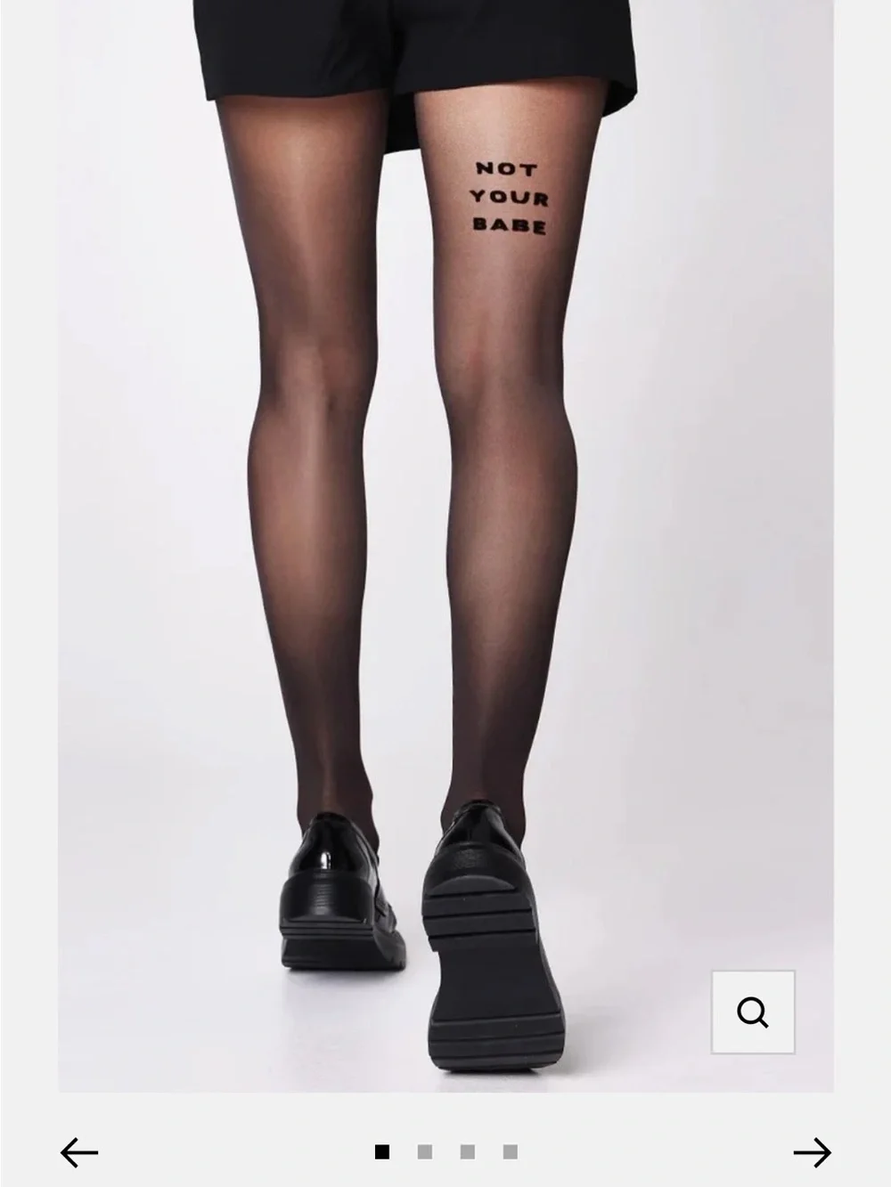 Sheer Black Statement Tattoo Tights with 'NOT YOUR BABE' Text